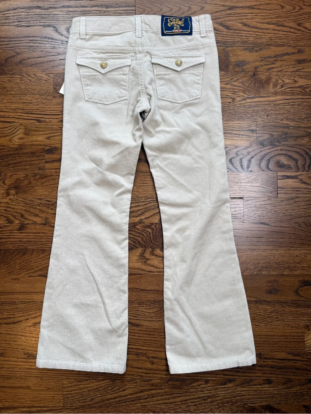 NWT Vintage Y2K Ralph Lauren Girls Low Rise Flare Cream Corduroy Trousers Sz 7